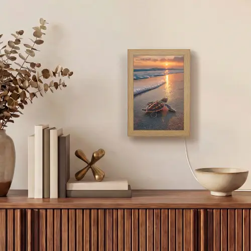 Schildpad - strand - Zonsondergang Light Box met kabel (Tafellamp) klein -sfeer2