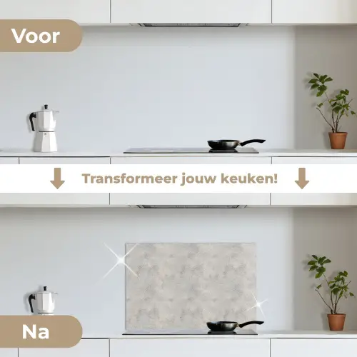 Grijs - Beton - Industrieel keuken achterwand spatscherm klein 900 -voor_na_NL