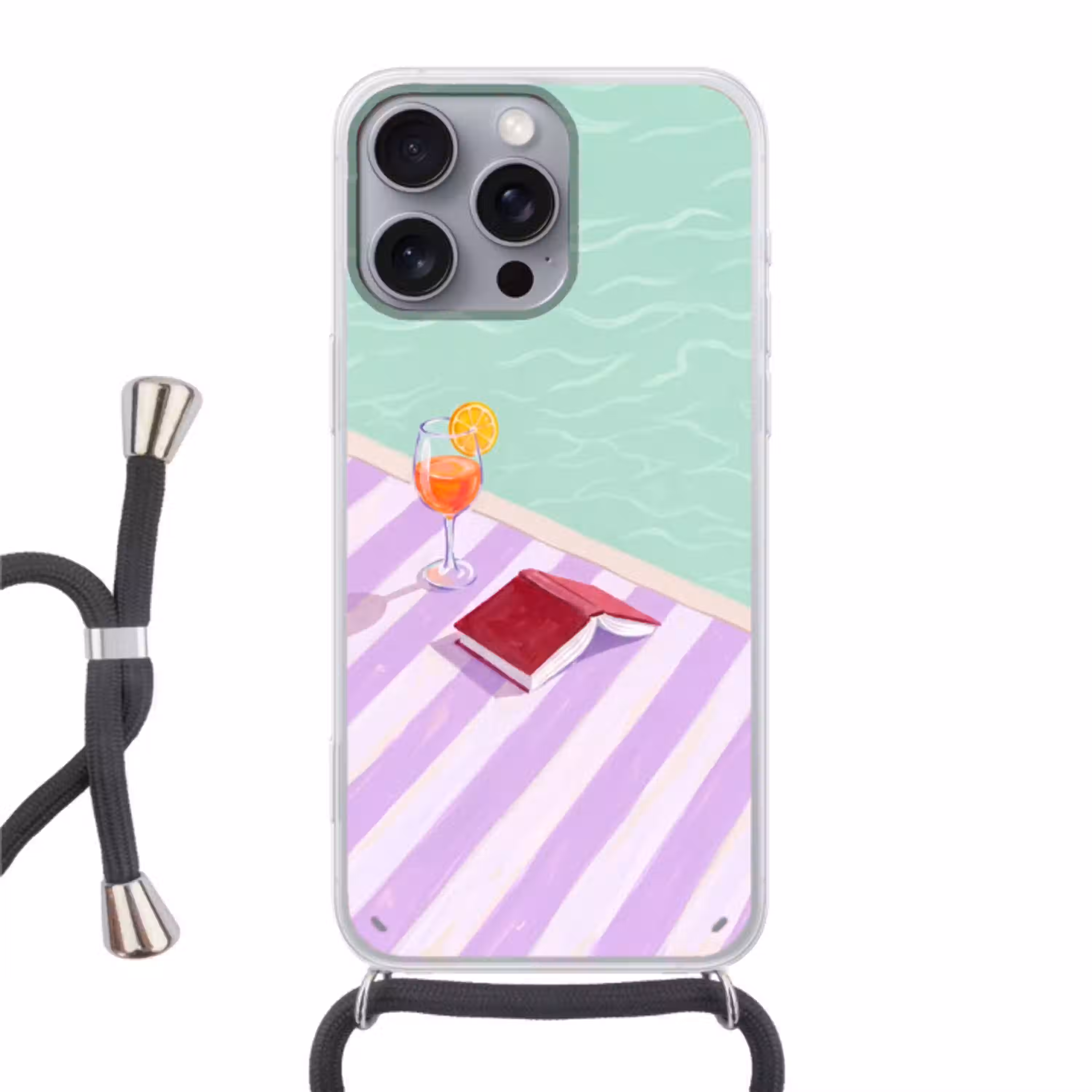 Cocktail - Zwembad - Zomer Hoesje iPhone 16 Pro Max met koord klein -3d