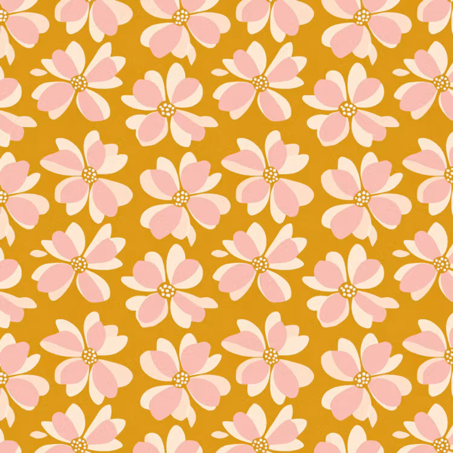 Behang - Vintage - Bloemen - Okergeel