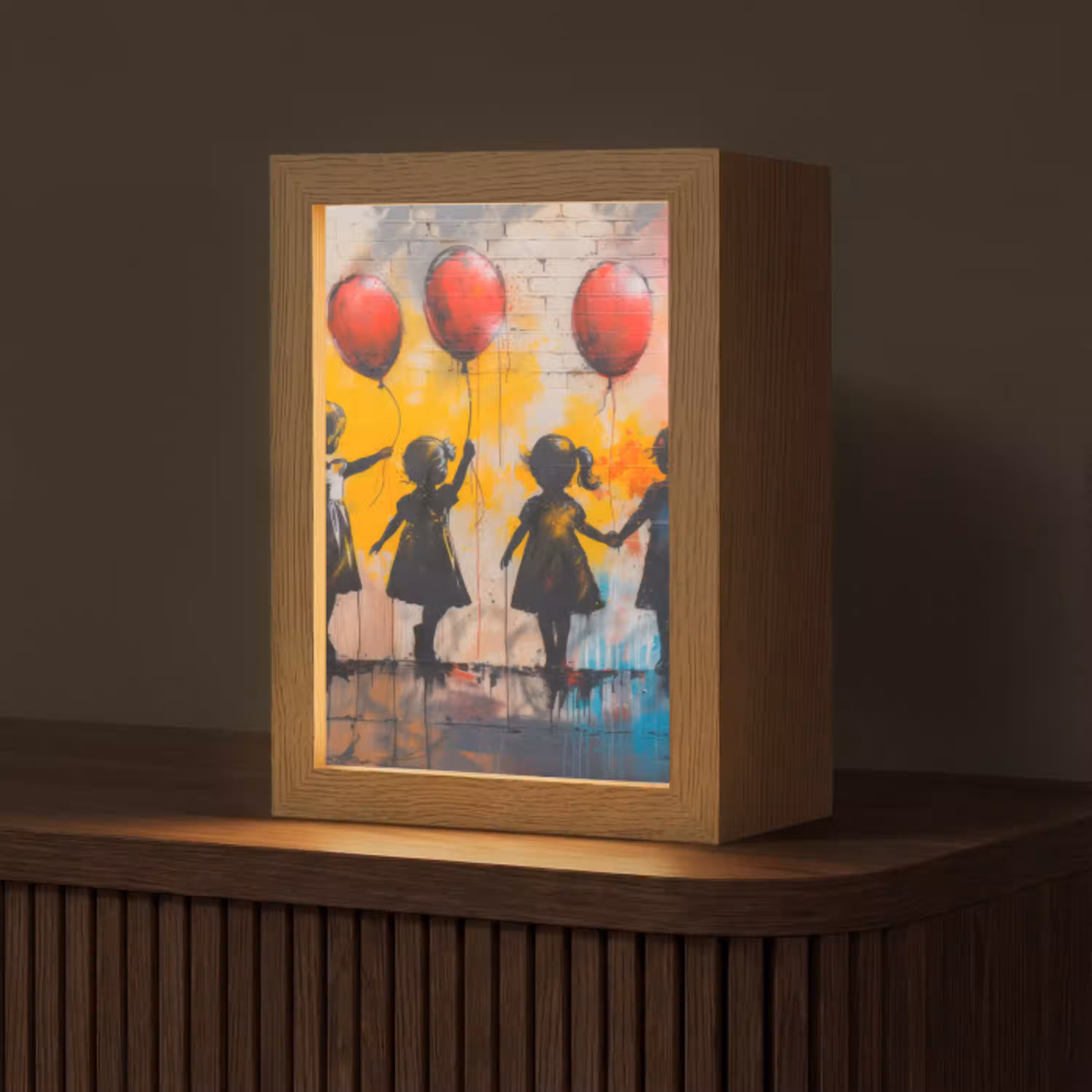 Graffiti - Kinderen - Street art - Ballon - Banksy Style Light Box met kabel (Tafellamp) klein -z3d_website
