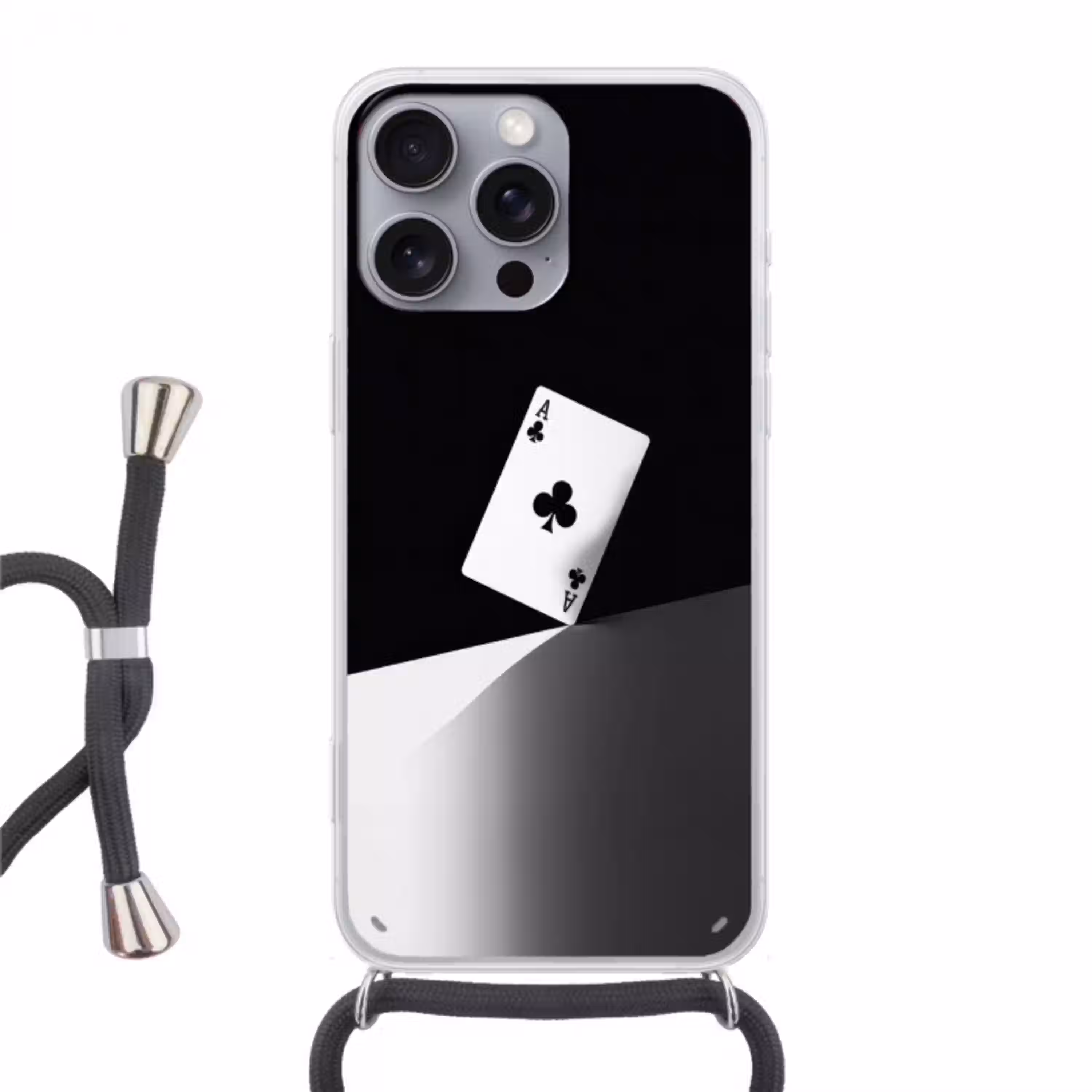 Speelkaart - Klaver - Abstract - Zwart Hoesje iPhone 16 Pro Max met koord klein -3d