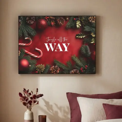 Kerst - Quote - Rood - Kerstballen Textielframe zwart klein -sfeer1