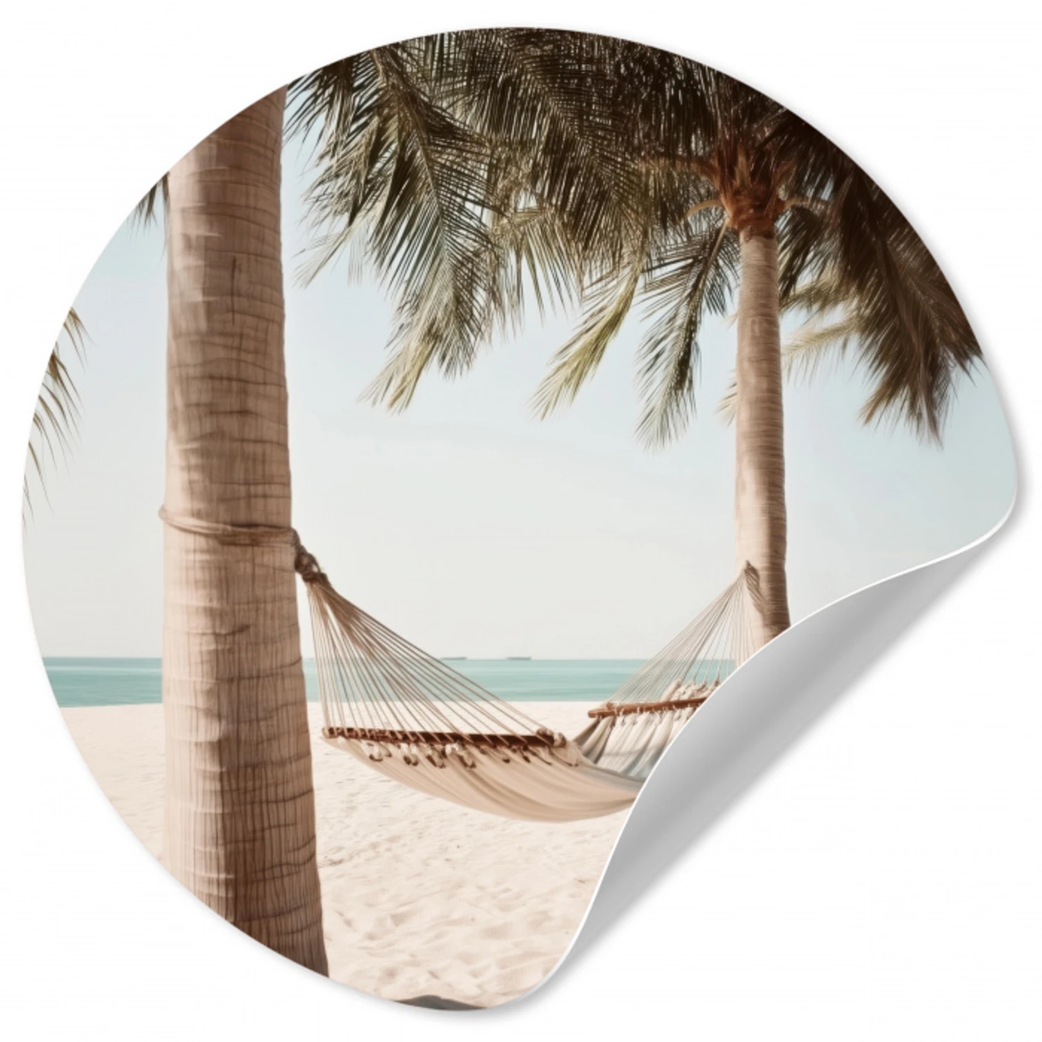 Hangmat - Palmbomen - Strand - Zee Wandcirkel behangsticker klein -3d