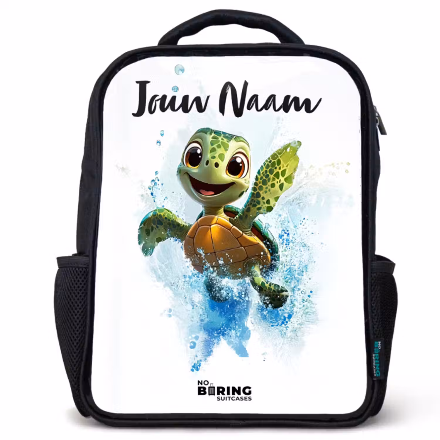 Kinderrugzak met naam - Zwart - Schildpad - Water - Groen