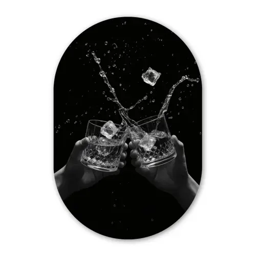 Whiskyglazen - Ijs - Spetters - Zwart Wandcirkel Ovaal Glas middel -3d