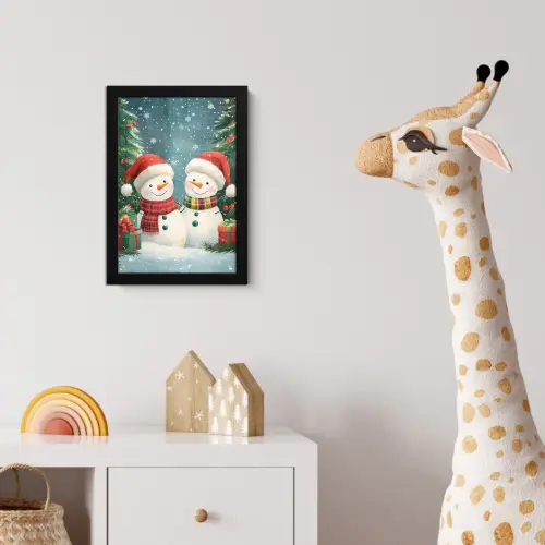 Sneeuwpop - Kerstsneeuw - Groen - Rood fotolijst zwart zonder passe partout klein -usfeer4_kinderkamer