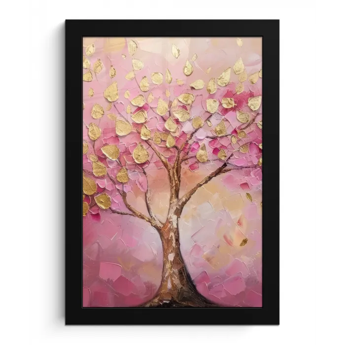 Boom - Roze - Goud - Modern fotolijst zwart zonder passe partout klein -3d