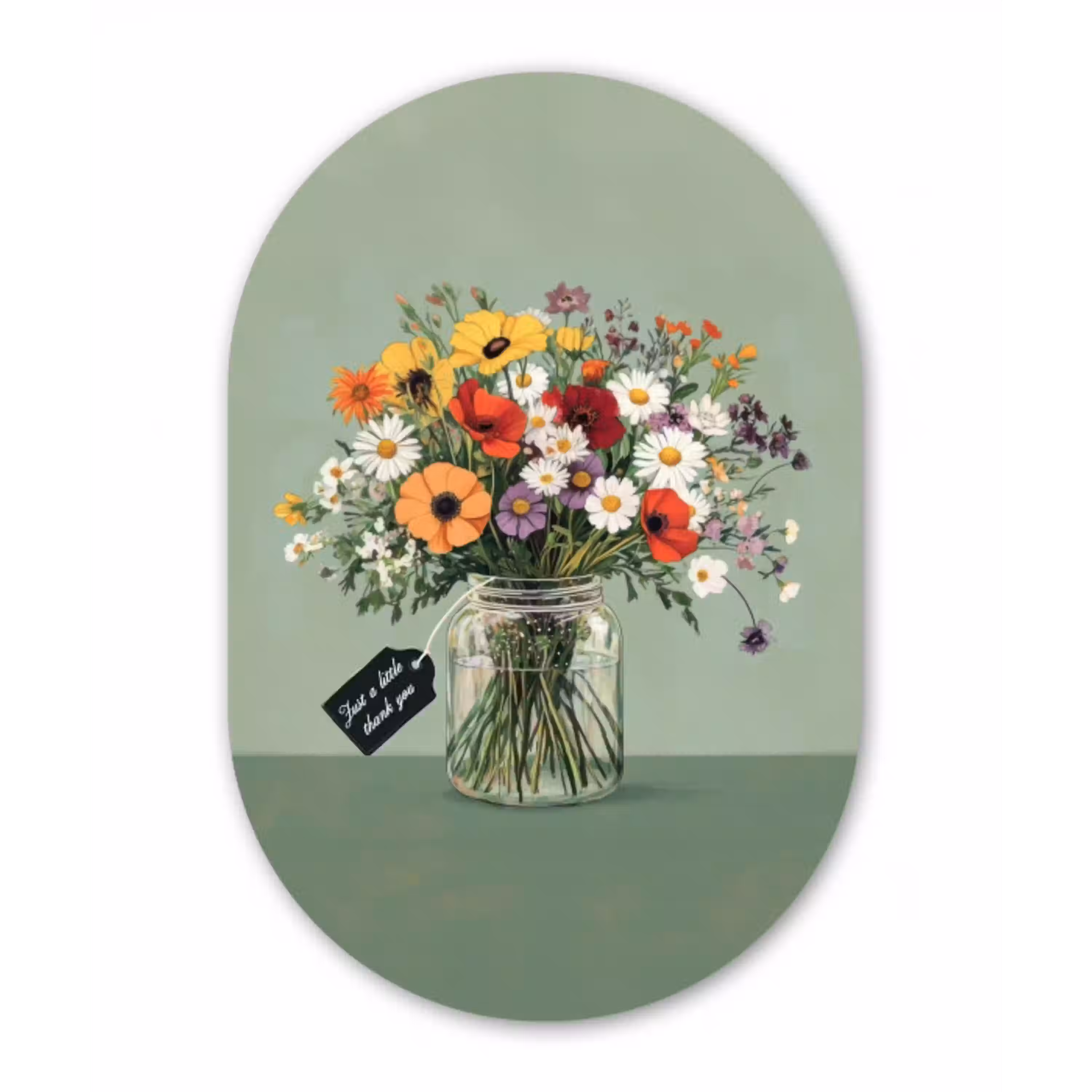 Bloemen - Vaas - Kaartje Wandcirkel Ovaal Glas middel -3d