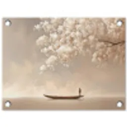 Bloesems - Wit - Boot - Minimalistisch tuinposter los doek klein -3d