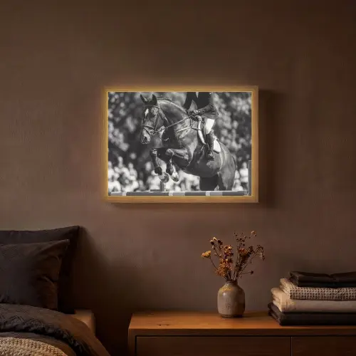 Springen - Paard - Zwart - Wit Light Box met batterij (Wandlamp) middel -sfeer4