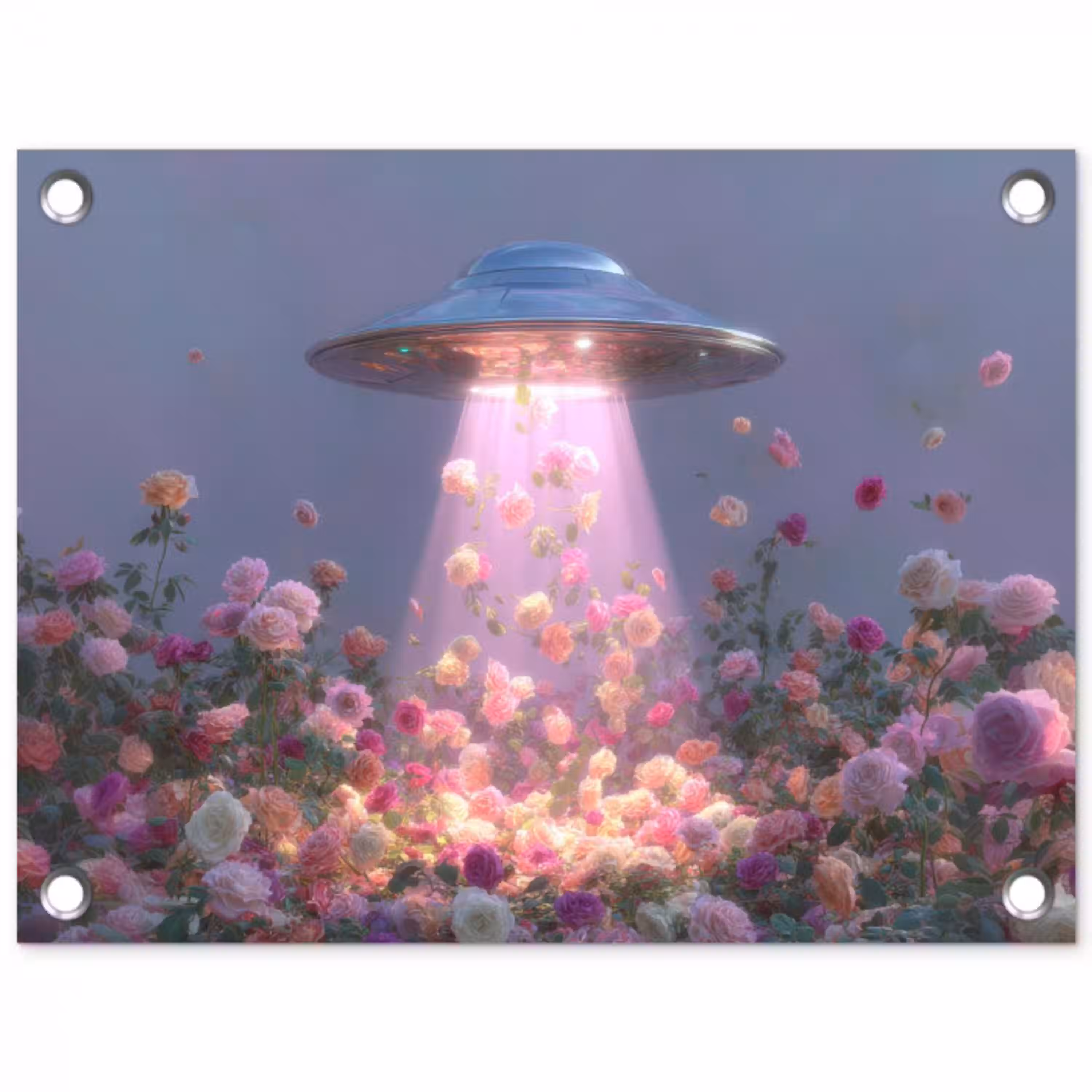 Ufo - Rozen - Pastelkleuren tuinposter los doek klein -3d