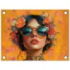 Vrouw - Bloemen - Aesthetic - Oranje tuinposter los doek klein -3d