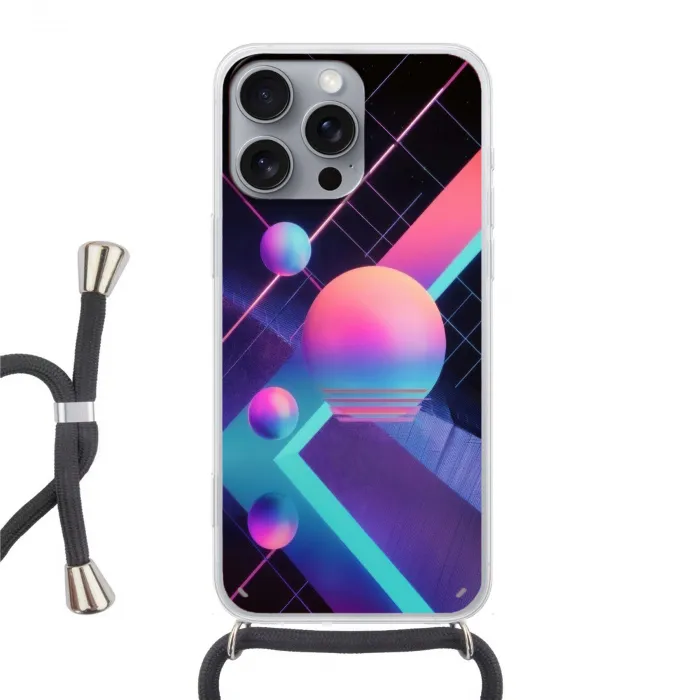 Cirkels - Vlakken - Abstract - Blauw Hoesje iPhone 16 Pro Max met koord klein -3d