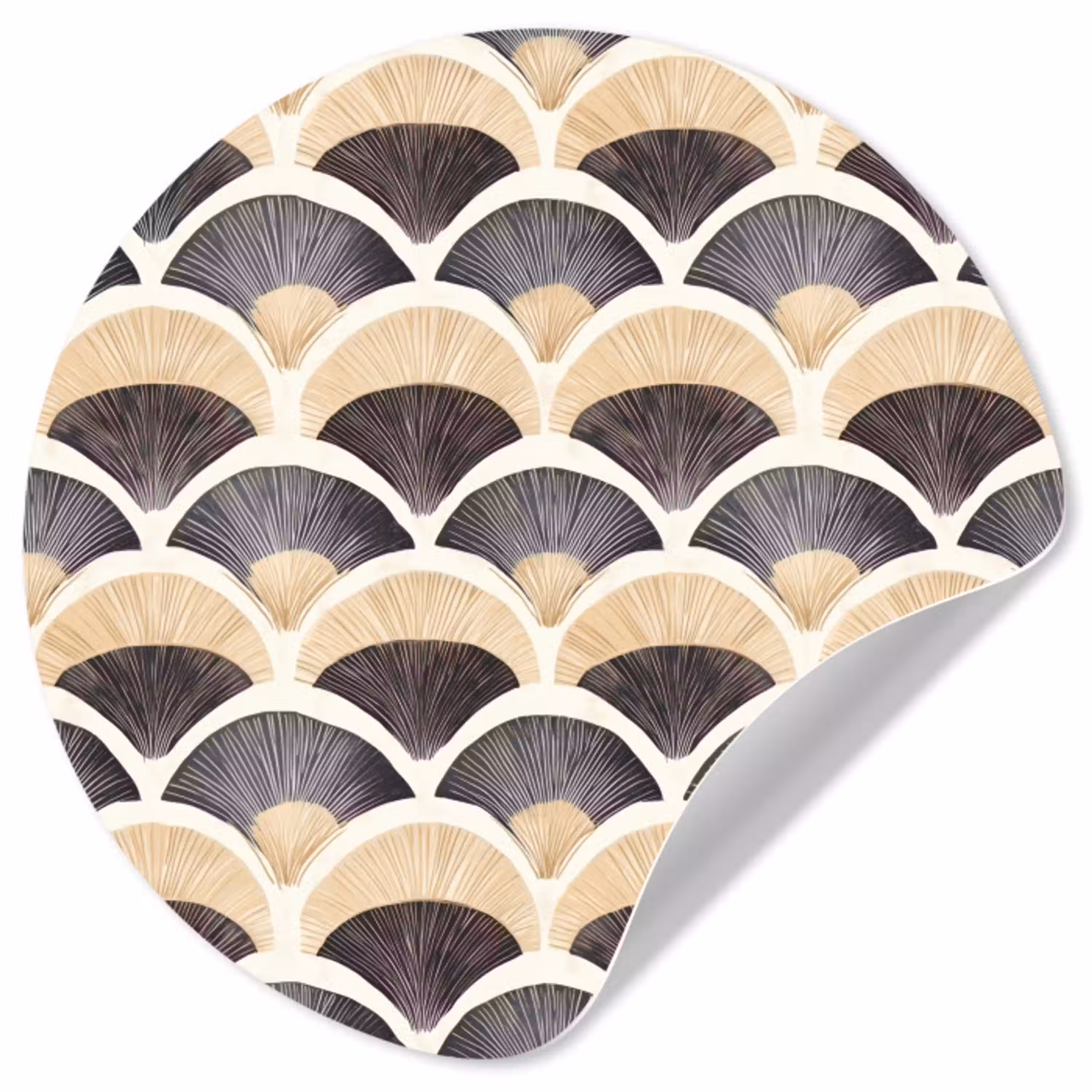 Waaier - Patroon - Zwart - Beige Wandcirkel behangsticker klein 186 -3d