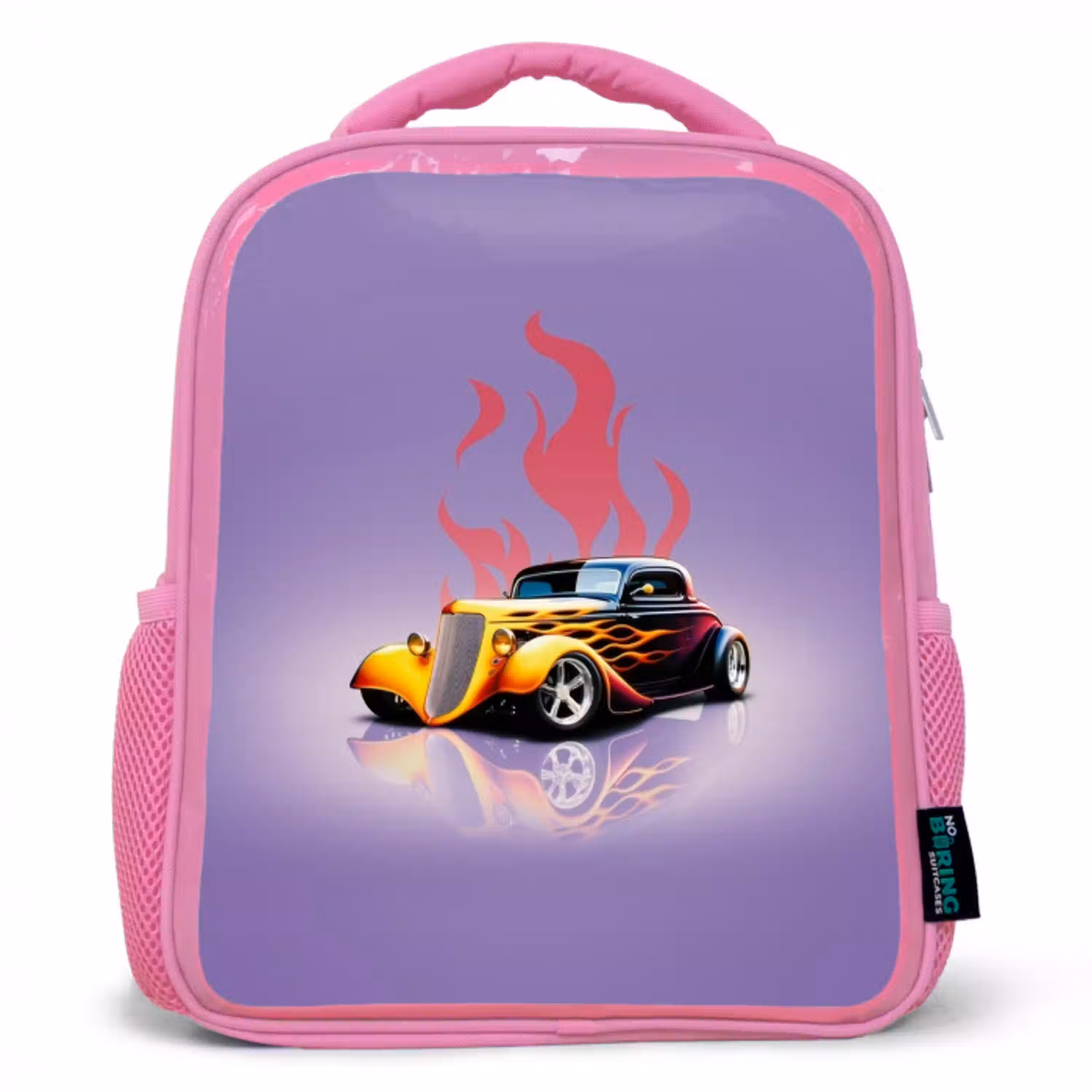 Gele auto met roze vlammen Kinderrugzak - Roze middel -3d