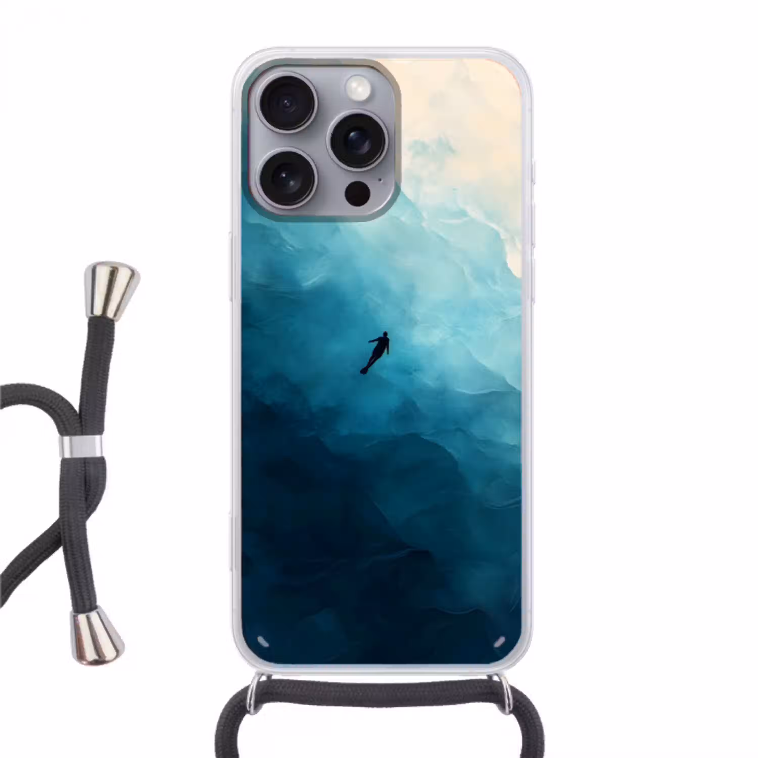 Zee - Silhouet - Abstract - Blauw Hoesje iPhone 16 Pro Max met koord klein -3d