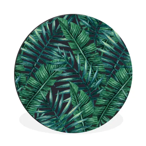 Bladeren - Inductie beschermer - Jungle - Tropical Wandcirkel aluminium klein -3d