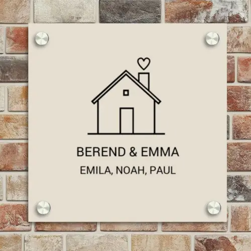 Huis illustratie - Klassiek Naambord Vierkant klein -sfeer2