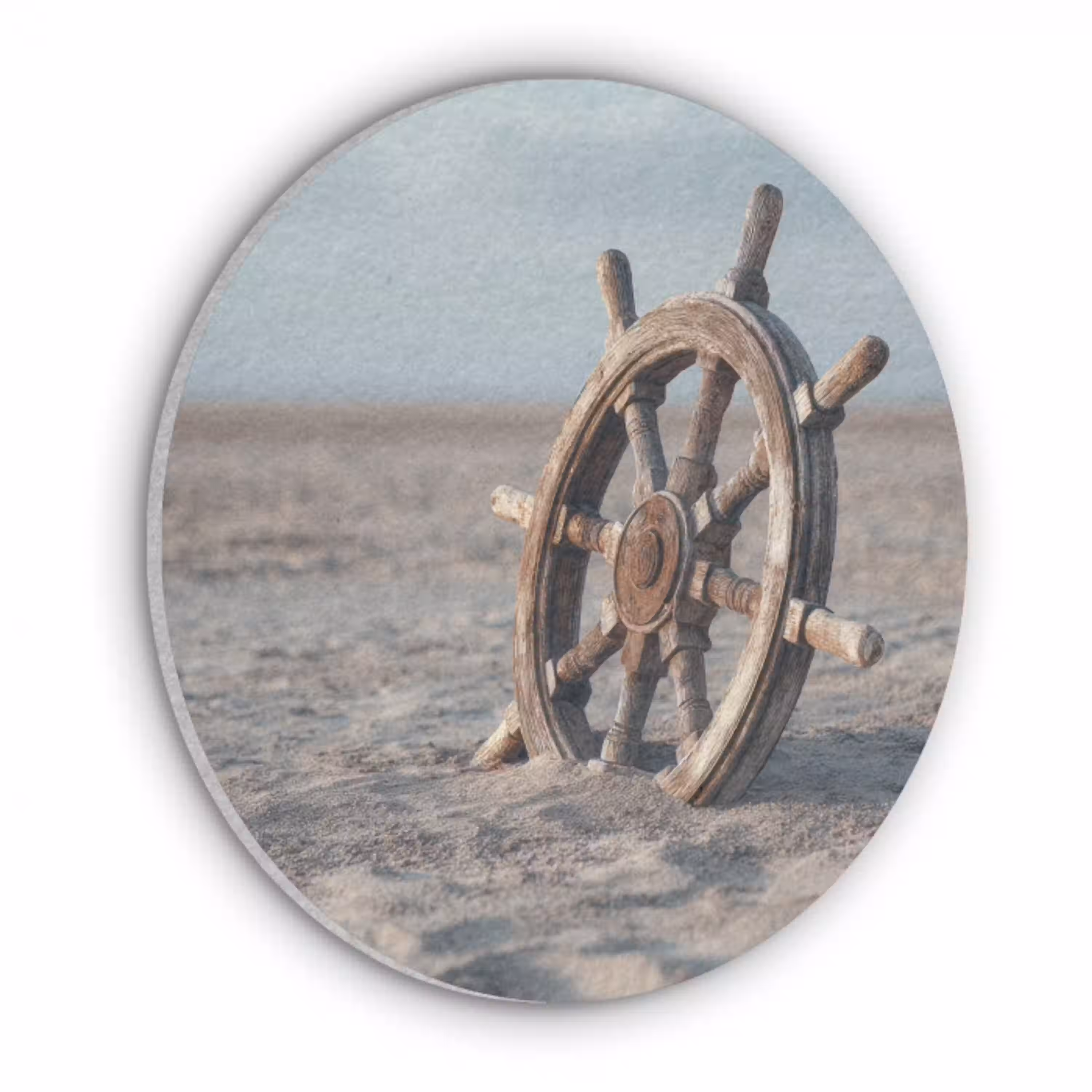 Scheepsstuur - Hout - Bruin - Zand Akoestische PET Vilt - Rond klein -3d