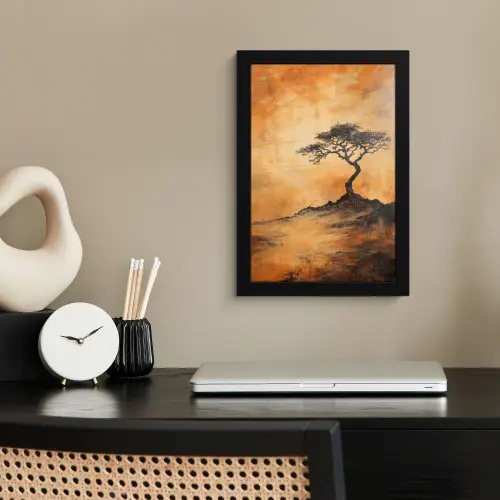 Boom - Landschap - Oranje fotolijst zwart zonder passe partout klein -sfeer1