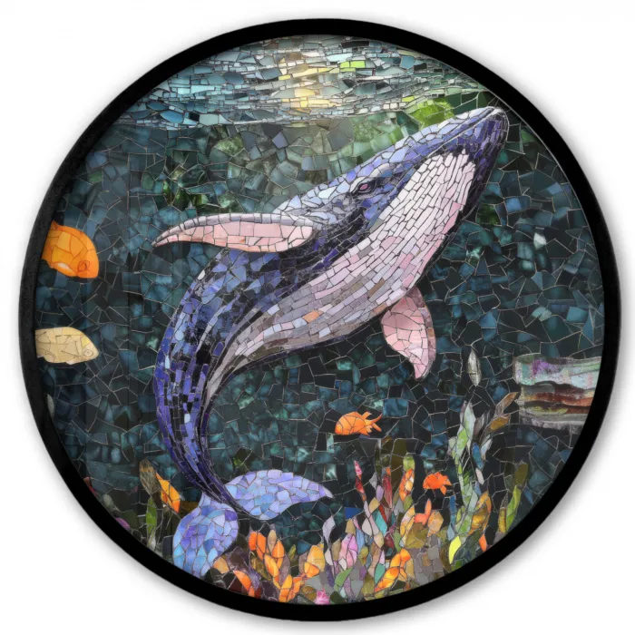 Mozaïek - Walvis - Koraal - Water Fotolijst rond zonder passe partout klein -3d