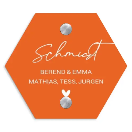 Oranje - Sierlijk Naambord Hexagon klein -3d