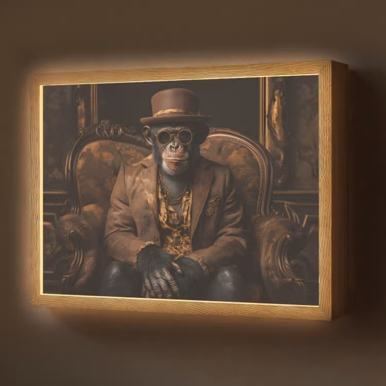 Lightbox - Wandlamp - Chimpansee - Stoel - Pak - Bruin