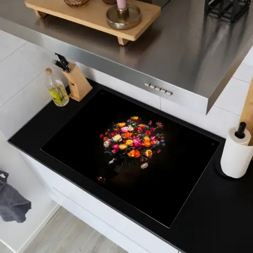 Kleurrijk - Boeket - Vaas - Donkerbruin Inductie beschemer met haakjes klein -sfeer1