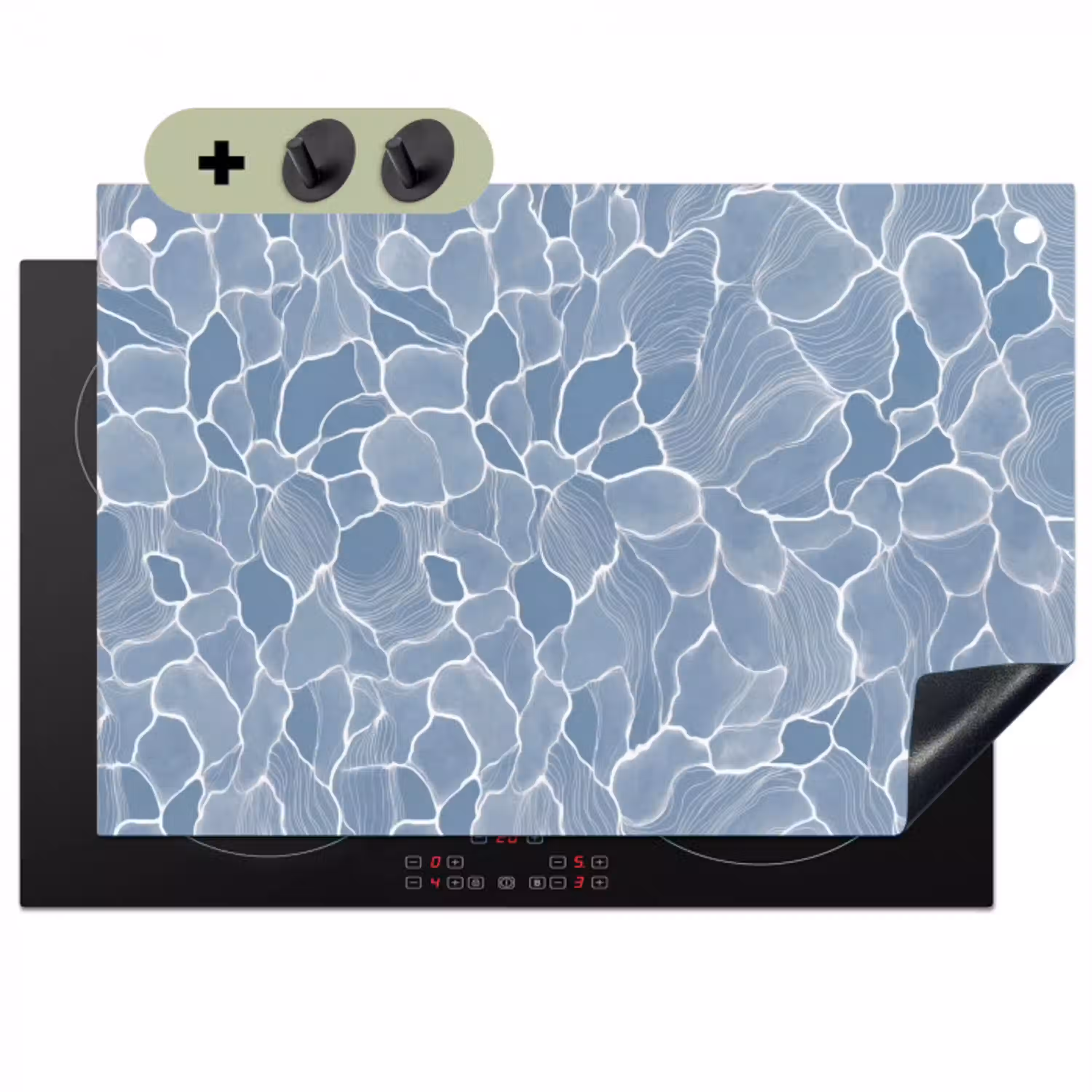 Abstract - Blauw - Bladeren Inductie beschemer met haakjes klein -3d