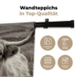 Schotse hooglander - Zwart - Wit - Hout Wandkleed katoen klein -tsfeer2_DE
