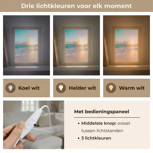 Zonsondergang - Strand - Zee - Zomer - Blauw Light Box met kabel (Tafellamp) klein -USP_lichtkleurNL