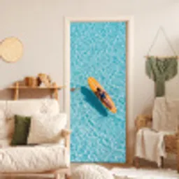 Surfboard - Water - Badpak - Oranje deurposter klein -sfeer2