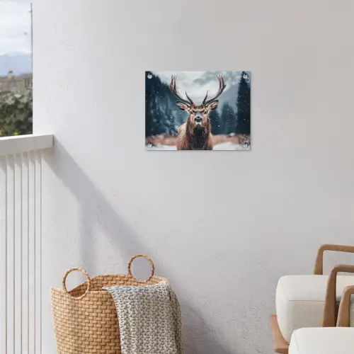 Hert - Winter - Hertenkop - Sneeuw - Gewei tuinposter los doek klein -sfeer8