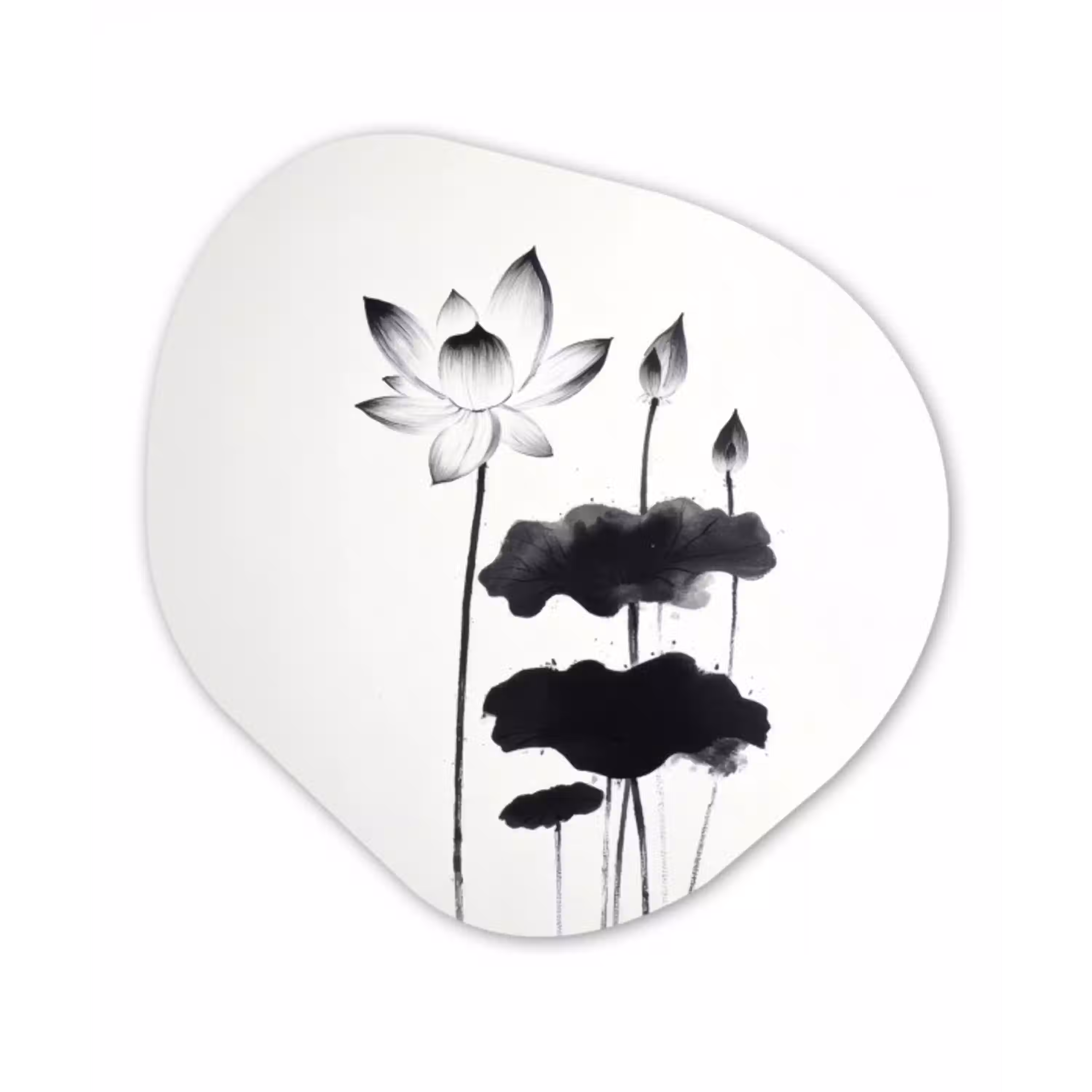 Bladeren - Zwart - Lotusbloem - Minimalitisch Wandcirkel Organisch Forex 3mm klein -3d