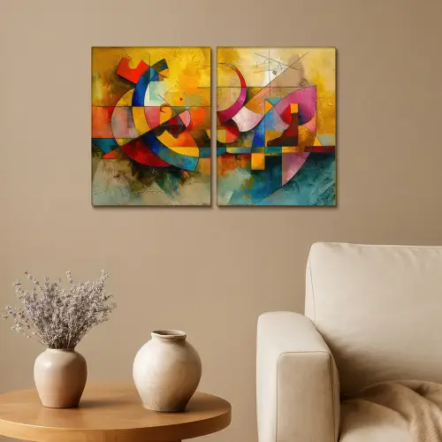 Kleurrijk - Geometrisch - Abstract Canvas - Meerluiken 2 luik klein -sfeer1