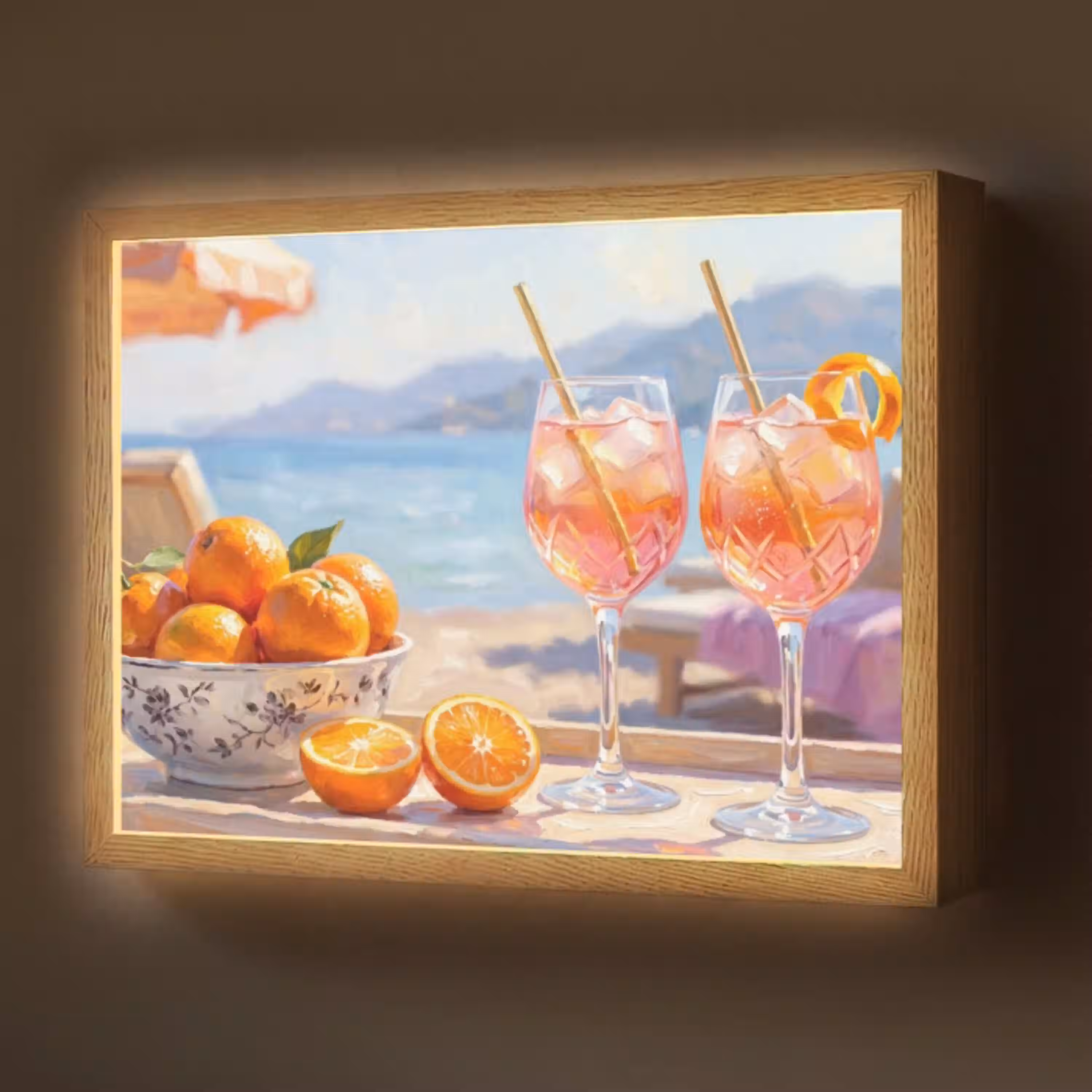 Drank - Glazen - Strand - Zomer - Oranje Light Box met batterij (Wandlamp) middel -z3d_website