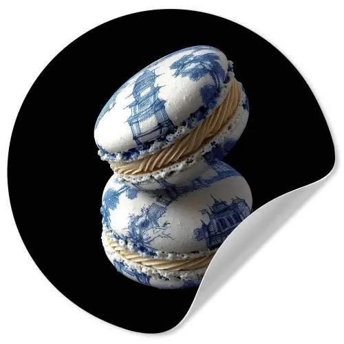 Eten - Macarons - Delfts blauw - Koekjes Wandcirkel behangsticker klein -3d