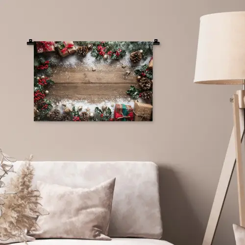 Kerstdecoratie - Geschenken - Hout - Veelkleurig Wandkleed katoen klein -sfeer4
