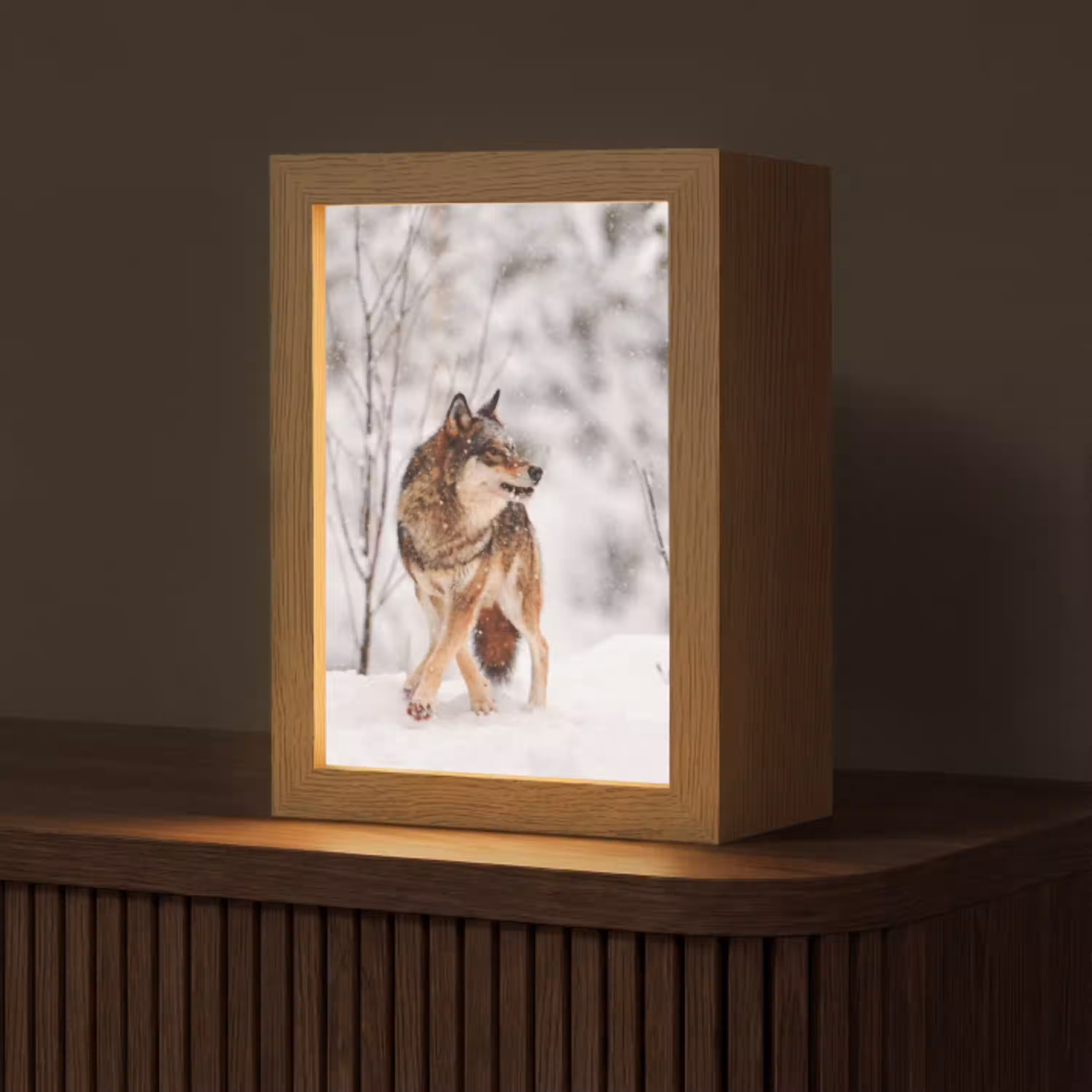 Wolf - Winter - Sneeuw - Natuur - Dieren Light Box met kabel (Tafellamp) klein -z3d_website