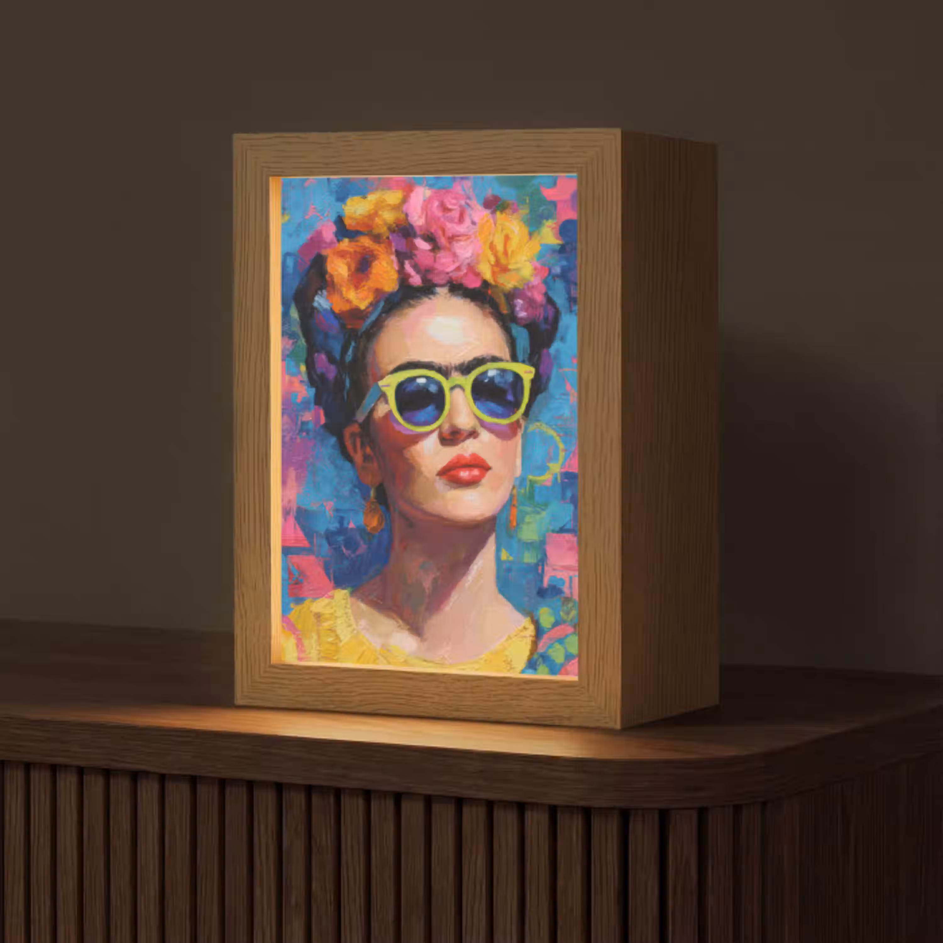 Vrolijk portret - Vrouw - Bloemenkroon Light Box met kabel (Tafellamp) klein -z3d_website