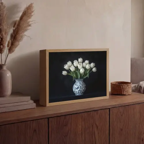 Wit - Bloemen - Tulpen - Vaas Light Box met batterij (Wandlamp) middel -sfeer2
