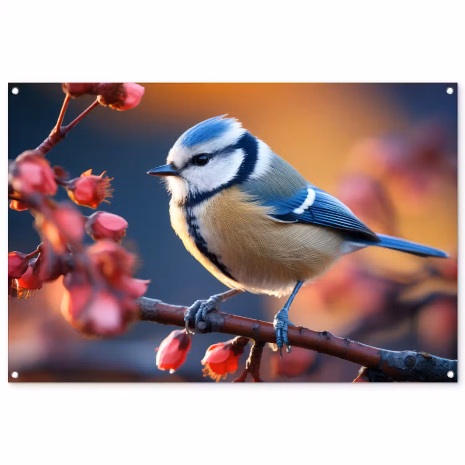 Tuinposter - Pimpelmees bij Bloesems