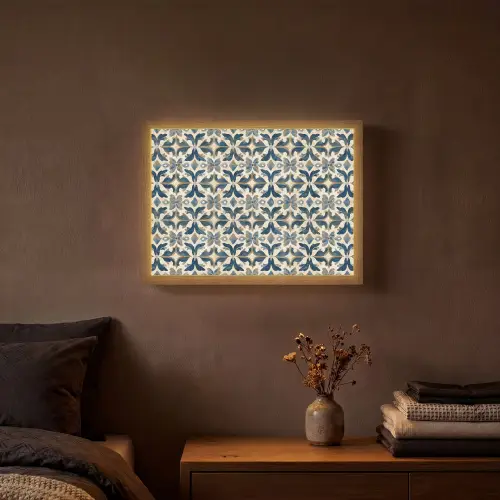 Tegel - Patroon - Blauw - Beige Light Box met batterij (Wandlamp) middel 907 -sfeer4