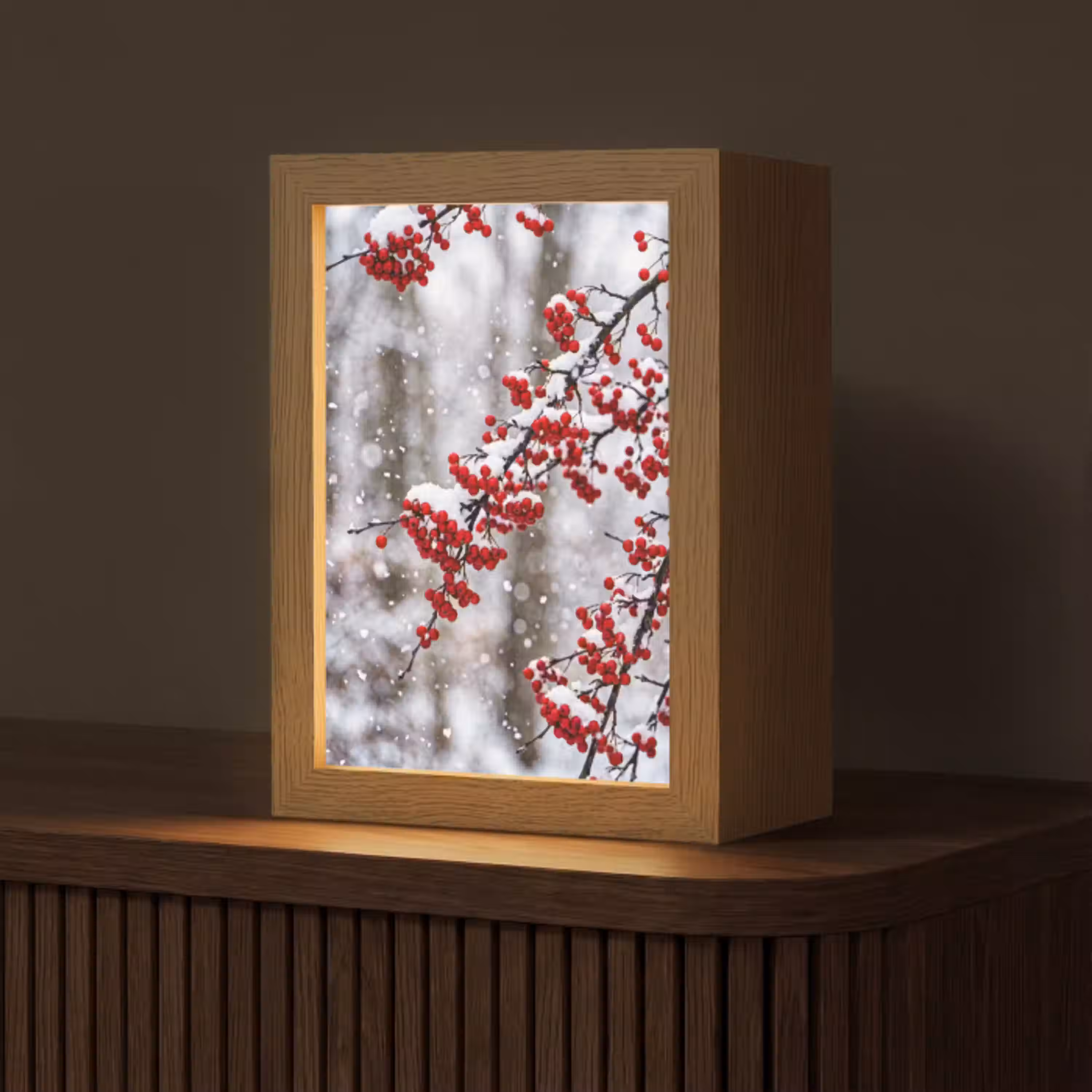Bessen - Takken - Sneeuw - Winter - Kleurrijk Light Box met kabel (Tafellamp) klein -z3d_website