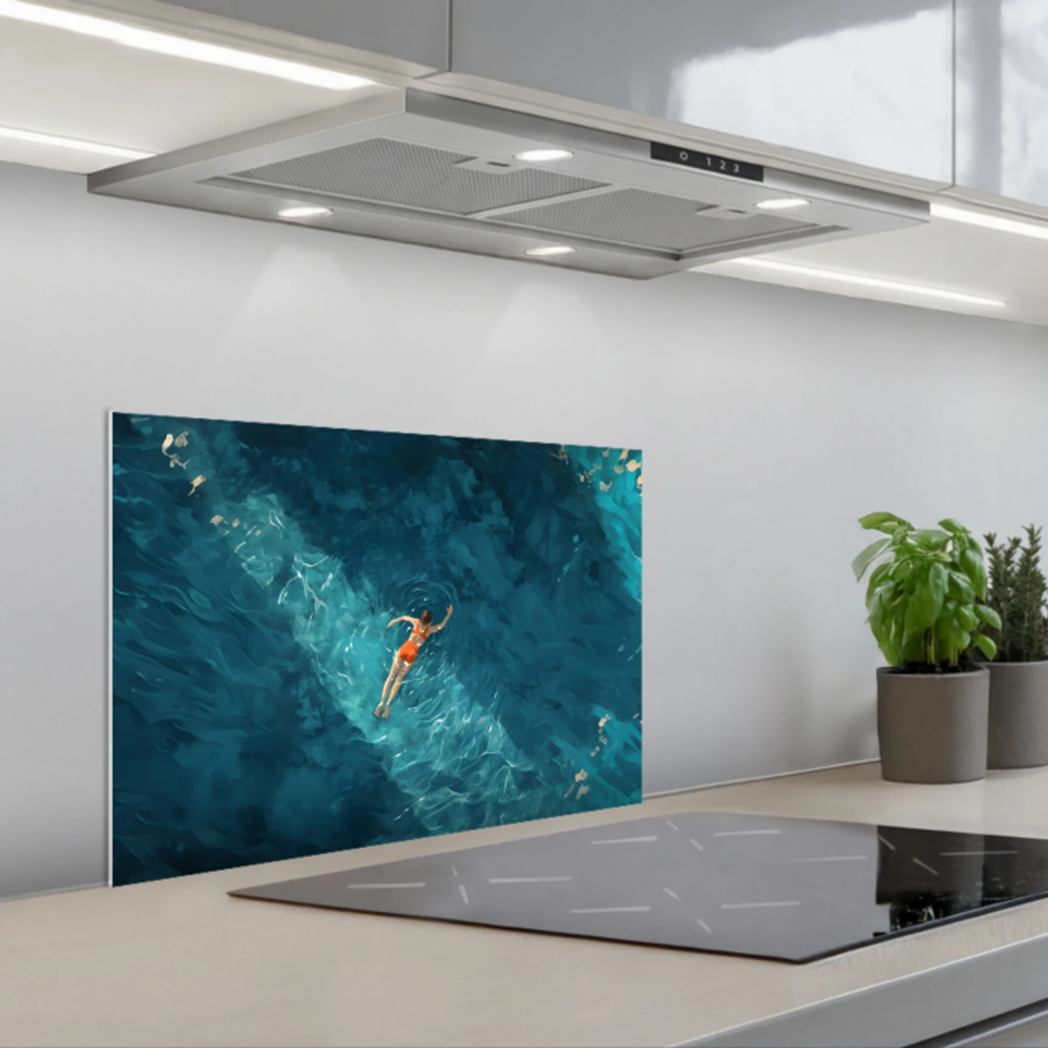 Vrouw - Water - Bikini - Oranje keuken achterwand spatscherm klein -3d_schuin