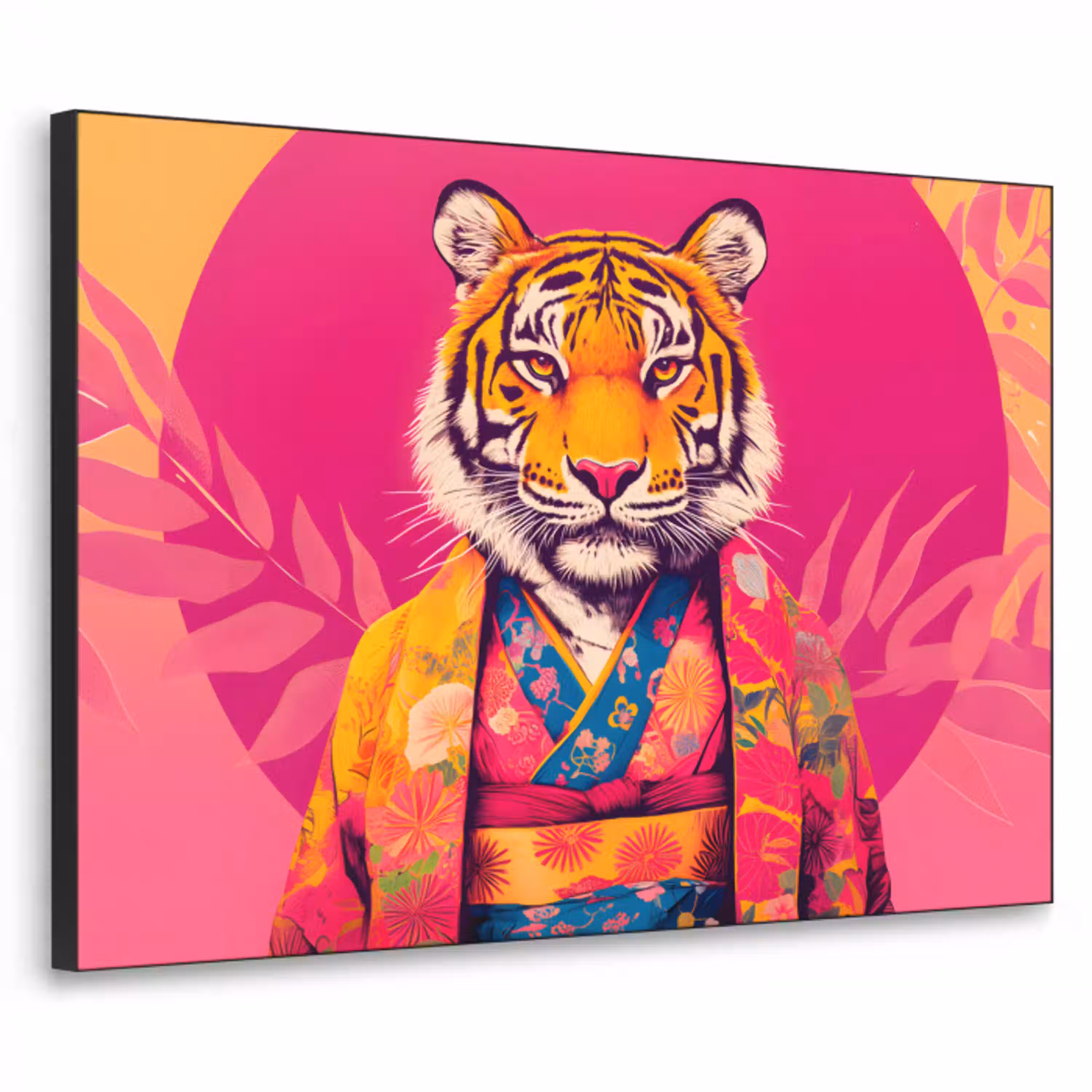 Tijger - Kimono - Planten - Roze Textielframe - compleet frame klein -3d