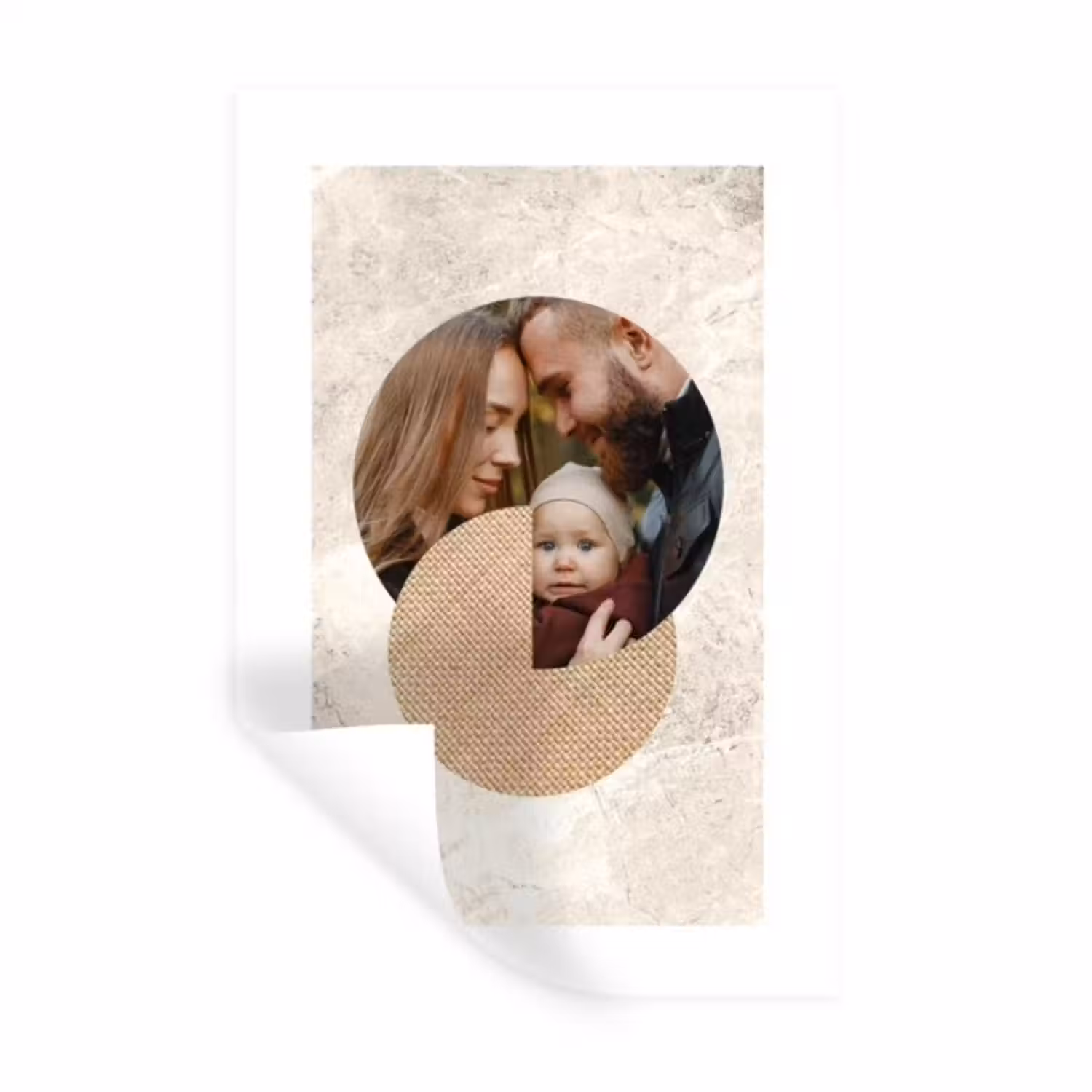 Gepersonaliseerde muursticker - Ronde fotocollage met beige textuur en marmeren achtergrond
