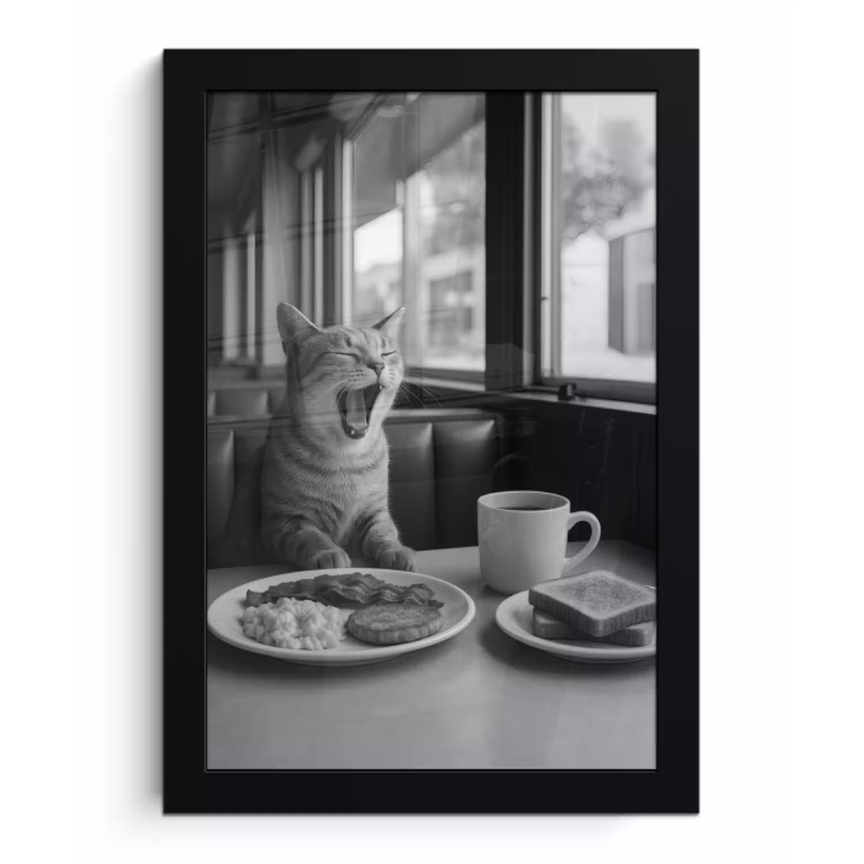 Kat - Koffie - Brood - Zwart fotolijst zwart zonder passe partout klein -3d