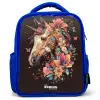 Eenhoorn en Bloemen op Zwarte Achtergrond Kinderrugzak - Blauw middel -3d